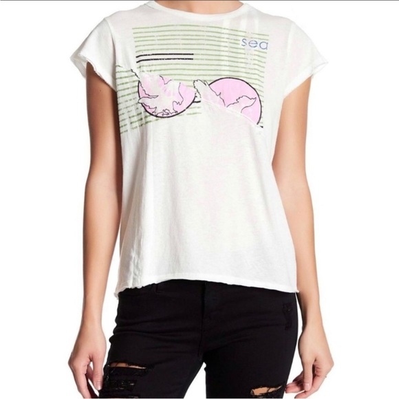 Free People We The Free. Radio Rock Split Back White T-shirt. Size Medium. NWT - Picture 1 of 14